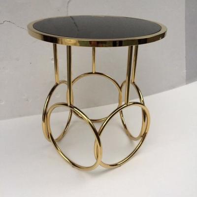 China Modern luxury gold coffee table round coffee table stainless steel hotel coffee table with graceful glass top design for sale