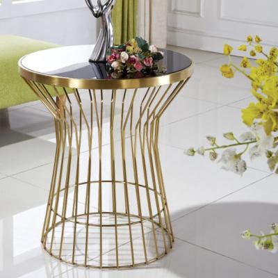 China Modern luxury round gold coffee table tea table stainless steel hotel coffee table with glass tops for sale