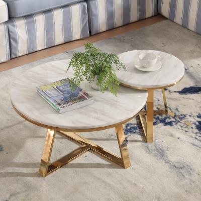 China Coffee table hot sale modern luxury table set stainless steel coffee table end gold table with marble tops for sale