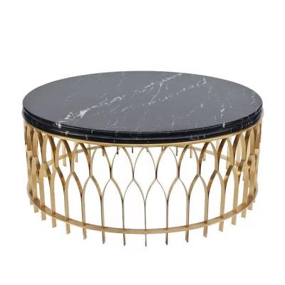 China Modern luxury round gold coffee table stainless steel coffee table tea table end table with marble tops for sale