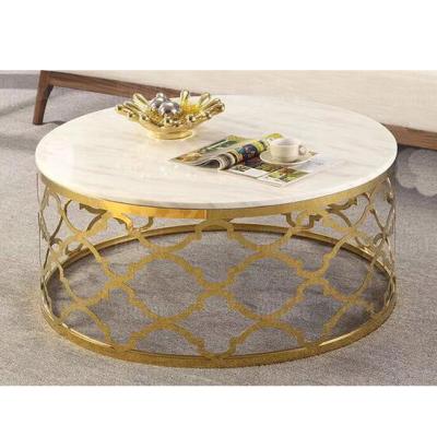 China Coffee table tea table modern luxury gold stainless steel coffee table end table with marble tops for sale