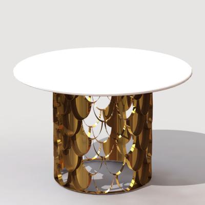 China Modern luxury round coffee table dinner table stainless steel golden table with marble tops for sale