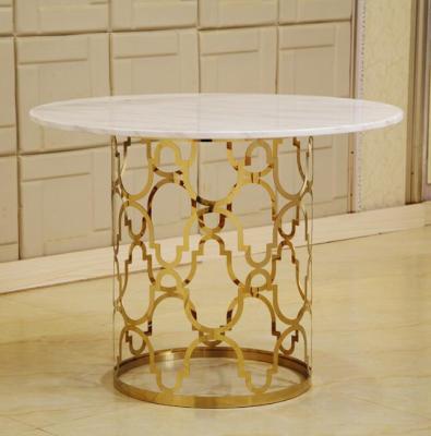 China Modern luxury round golden coffee table dinner table stainless steel dinner table with marble tops for sale