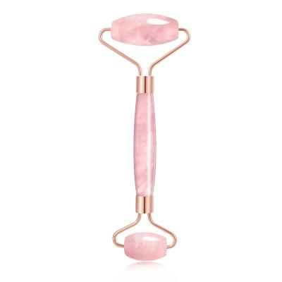 China Europe Natural Rose Quartz Gemstone Roller Gua Sha TOOL SET Crystal Facial Massager For Anti Aging for sale