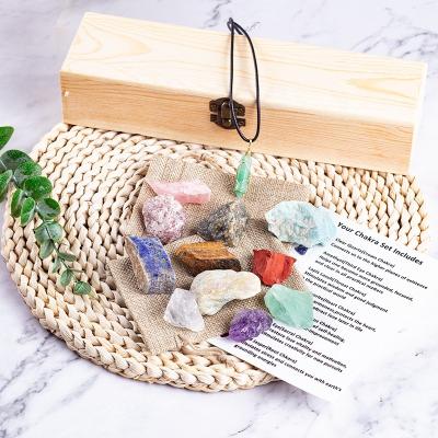 China China Customize Healing Crystals Set For Beginners Raw Rough Stones Tumbled Chakra Stone Kit In Rectangle Wooden Box For Collection for sale