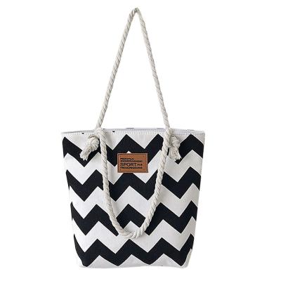 China New Fashion High Quality Wave Women Handbag Tote Bag With Cotton Thick Rope Handle for sale