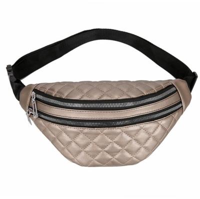 China Water Proof PU Fabrics Waist Bag Girl Waist Pack Sling Leather Stitching Bag With Adjustable Belt For Woman for sale