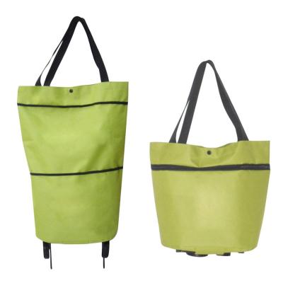 China New Handled Design YTF-P-GWD078 Custom Green Folded Shopping Trolley Bag for sale