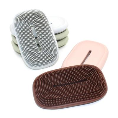 China Viable Multifunctional Dish Tray With Brush Bathroom Silicone Drain Holder Sponge Holder Soap Dish Box Toilet Storage Dish for sale