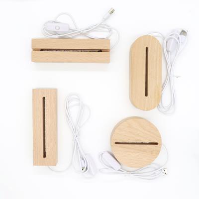 China Wholesale Modern Wood Led Night Light Base 3d Wooden Led Lamp Base For 3D Illusion Night Light for sale