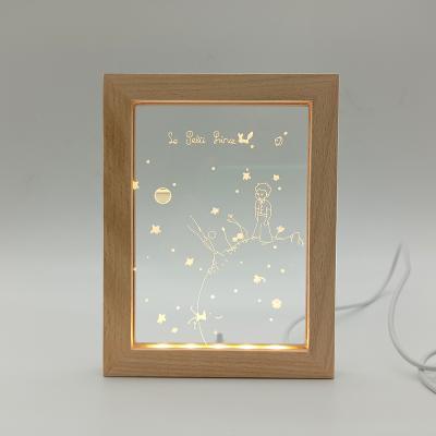 China Warm White Wood+Acrylic Nursery Decor Night Lamp Wooden USB 3D Night Light for sale