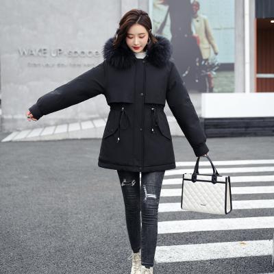 China Winter Style Women Hoodie QUICK DRY Warm Padded Jackets Ready To Ship Casual Ladies With 1pcs Woven Hood Lining Like Rabbit Fur for sale