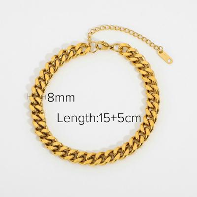 China Punk 3mm 6mm 8mm 12mm Miami Cuban Chain Bracelet Jewelry For Women Men 18K Gold Plated Stainless Chain Bracelet B-0804 for sale