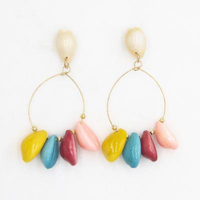 China FASHIONABLE Hot Selling Beach Jewelry Gold Round Shaped Drop Earring Pendant Shell Earrings Colorful E0702 for sale