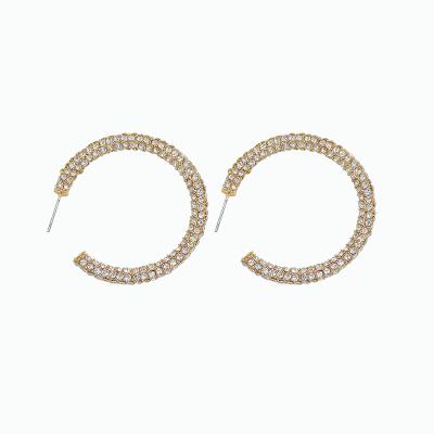 China Full 2021 Trendy Trendy Rhinestone Big C Gold Plated Earring Shape Circle Earrings E0717 for sale