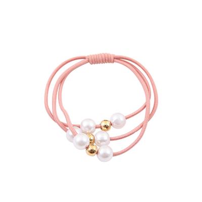 China Fashion 3PCS Girls Hair Accessories Hair Ties Soft Material Friendly Rubber Hair Beads And Plastic Pearl Hair Scrunchie for sale