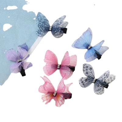 China Lovely children's hairpin new color double-layer gauze environmental-friendly mixed three-dimensional butterfly hairpin for sale