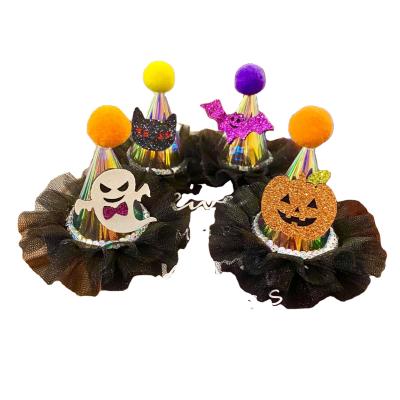 China Environmental Friendly Halloween Instant Hairpin Kids Ghost Festival With Cute Spot Glowing Lace Light Hat Hairpin for sale