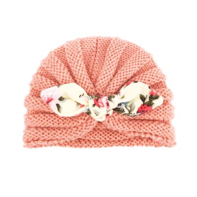 China Cute Warm Knitted Beanie Turban Hat Kids Toddler Bow Knot Headband Baby Boy Soft Winter Girl Hat for sale