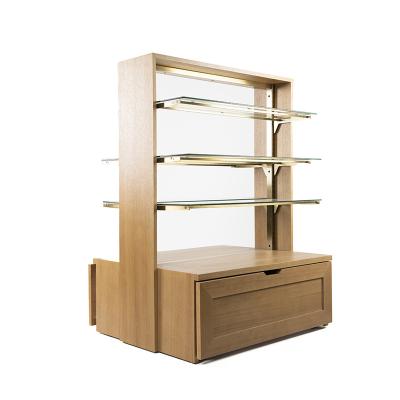 China 2021 hot sale fashion wooden clothing fixture racks glass shelf brackets double sided gondola display for store fixtures for sale