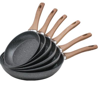 China Sustainable Frying Pan Nonstick Coating Riveted Aluminum Handle Pan for sale