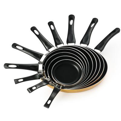 China Gold Color Non Frying Stick Sustainable Aluminum Sprial Pan With Bakelite Bottom Handle Cooking Pan for sale