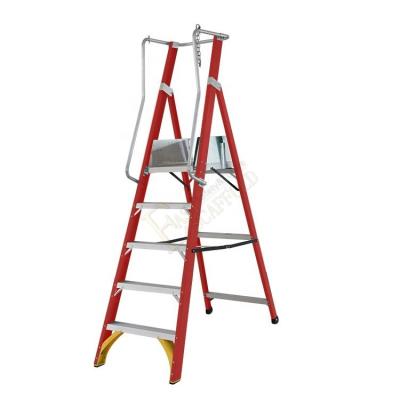 China Mobile Portable Folding Ladders Manufacturers China Insulated Handrail Fiberglass EN131 Platform FRP Ladder for sale