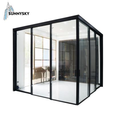 China Factory Supply Waterproof Modern Black Narrow View Sound Insulation Glass Aluminum Sliding Door for sale