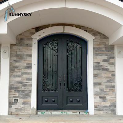 China Sound Insulation And Waterproof Modern Iron Front Door Design Entry Security Wrought Iron Door With Glass for sale