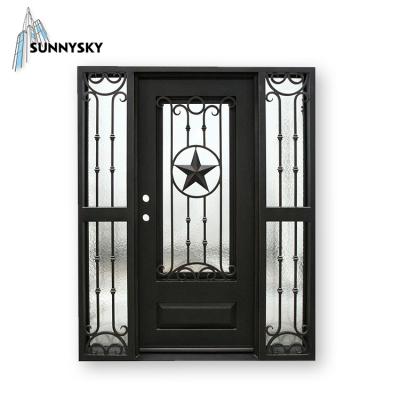 China Sound Insulation And Waterproof New Style Customize Design Wrought Iron Door For Villa for sale