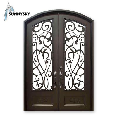 China Sound Insulation And Waterproof Luxury High End Front Double Door Entry Wrought Iron Door For Villa for sale