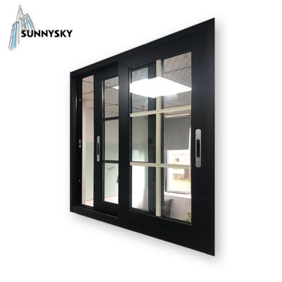 China Latest Double Screen Design Triple Track Folding Glass Residential Aluminum Sliding Window for sale