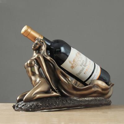 China Europe copper crafts fan beautiful woman statue red wine rack ornament for cabinet hotel living room decoration for sale