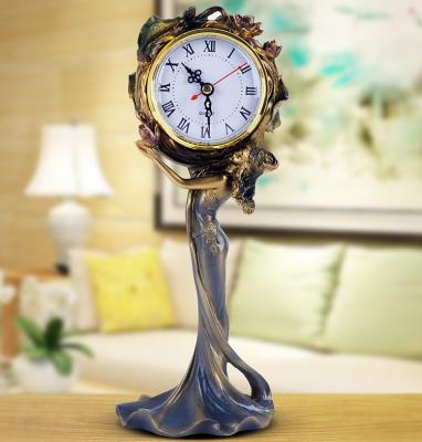 China Luxury retro Europe style beauty taxi dancer European table clock for living room bedside decoration for sale