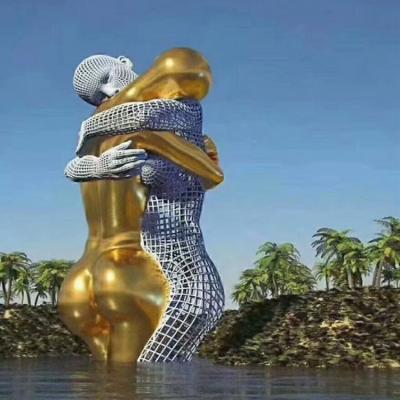 China Folk Art Modern City Large Outdoor Man Woman Embrace Love Stainless Steel Romantic Sculpture for sale