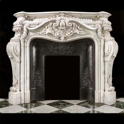 China Home Decoration Large Marble Fireplace Villa Hand Carved Natural Marble Fireplace for sale