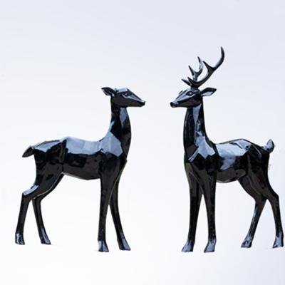 China Black Sika Deer Europe Garden Abstract Geometry Resin Animal Sculpture for sale