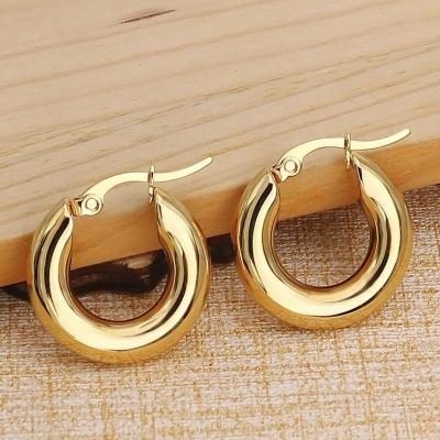 China FASHIONABLE Tasty 18k Gold Filled Earrings Chunky Stainless Steel Hoop Earings Hypoallergenic Circle Huggie Women Fashion Jewelry for sale