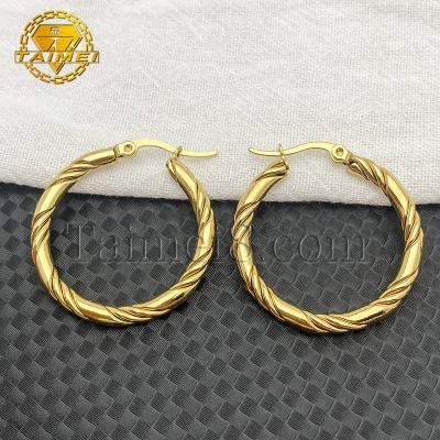 China Trendy Fashion Jewelry European Minimalist Gold Plated Wave Curve Twisted Circle Earrings For Women Stainless Steel Hoop Earrings for sale