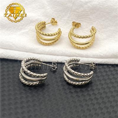 China TRENDY Luna 14K gold plated classic multiple statement beaded circle earrings for girls claw gold stainless steel earrings for sale