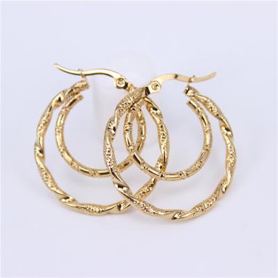 China TRENDY Vintage Gold Large Double Layered Hoop Earrings Stainless Steel Hoop Earrings Online Shopping for sale