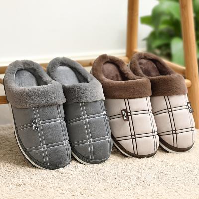 China Men Shoes Winter Slippers Suede Gingham Plush Velvet Lighted Indoor Shoes For Home Slippers 2021 Mens Non Slip Waterproof Male Slipper for sale