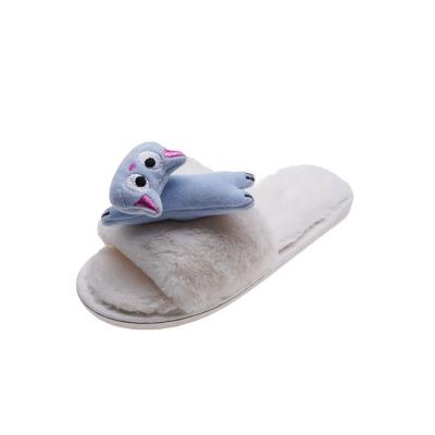 China Fashion trend 2021 autumn new woolen slippers home cartoon flat floor open-toe flip-flops women plus cotton shoes wholesale for sale