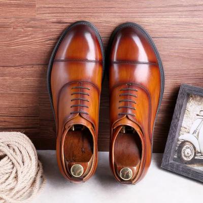 China New Top Layer Cowhide Anti-odor Shoes Gradient Vamp Gent Three-Sealed Shoes Men's Leather Wedding Shoes Lace-up for sale