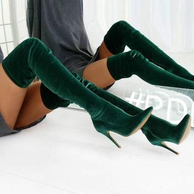 China Fashion Trend 2021 Winter Women Shoes Velvet Stiletto High Heel Boots New Fashion Over The Knee Boots Thigh Women Slim Pointed High Heel Shoes for sale