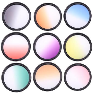 China Beautiful Camera Lens 82mm Graduated Color DSLR 52mm 55mm 58mm 62mm 67mm 72mm 77mm Filter Progressive Lens Green Orange Red Blue Filter for sale