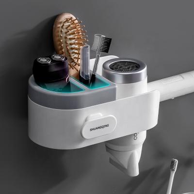 China Modern Stocked Style Hair Dryer Holder Bathroom Rack Shelf With Adhesive Wholesale Sales Bathroom Accessories for sale