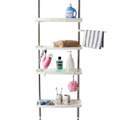 China Industrial Wholesale Bathroom 4 Tiers Stainless Steel Bathroom Corner Rack Over The Toilet Shelf Bathroom Shelf Storage Rack for sale