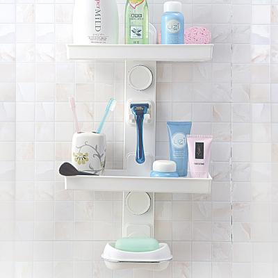 China Corner Viable Magic Shelf Plastic Cup Suction Wall Shelf Two Layers Suction Corner Shelf for sale