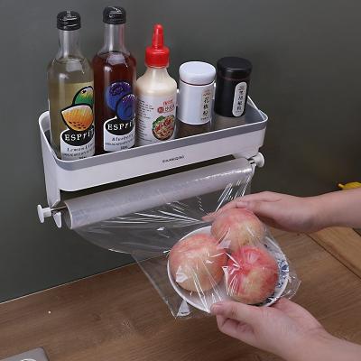 China 3-in-1Kitchen Multi-Function Sustainable Sauce Bottle Storage Organizer Preservative Film Dispenser Wall-Mounted Rack Paper Towel Holder for sale